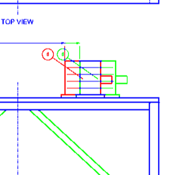 A close-up of the circled area. The motor's old position is red, its new position to the right is green, and the top of an added brace is also green.